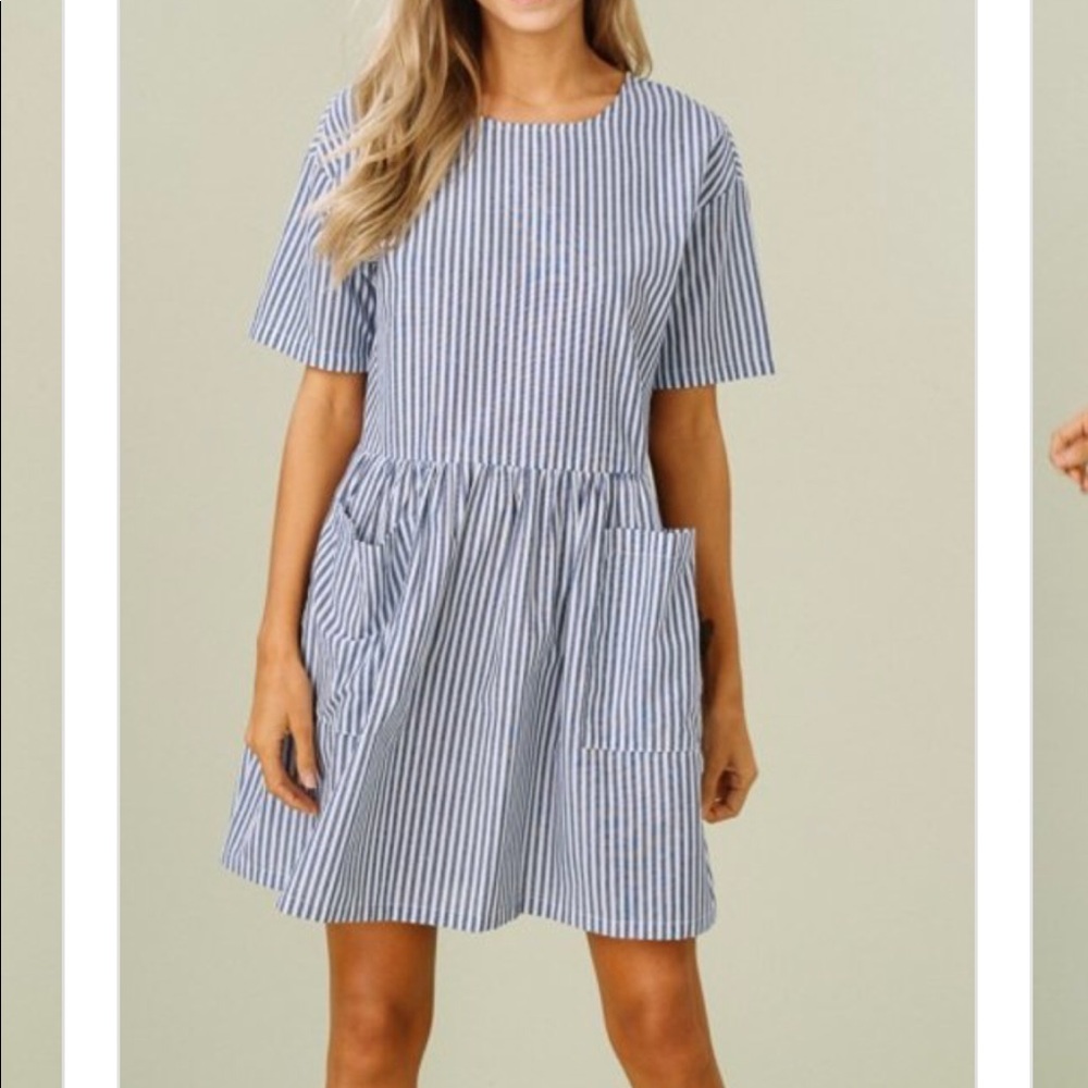 Blue white striped dress